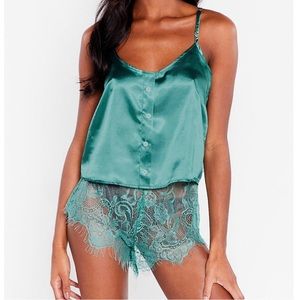 Nasty Gal Green Lace PJ Set